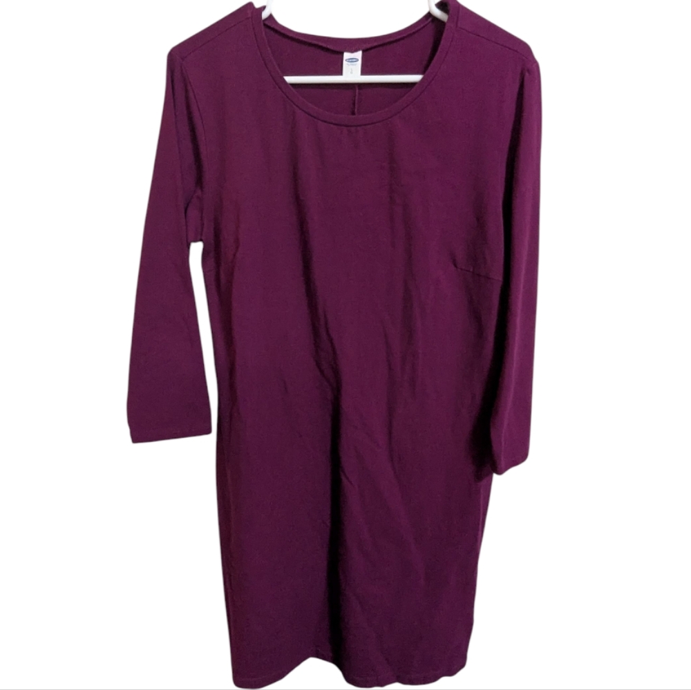 Old Navy Mini Midi Dress Large Burgundy Crew Neck 3/4 Sleeve W-418